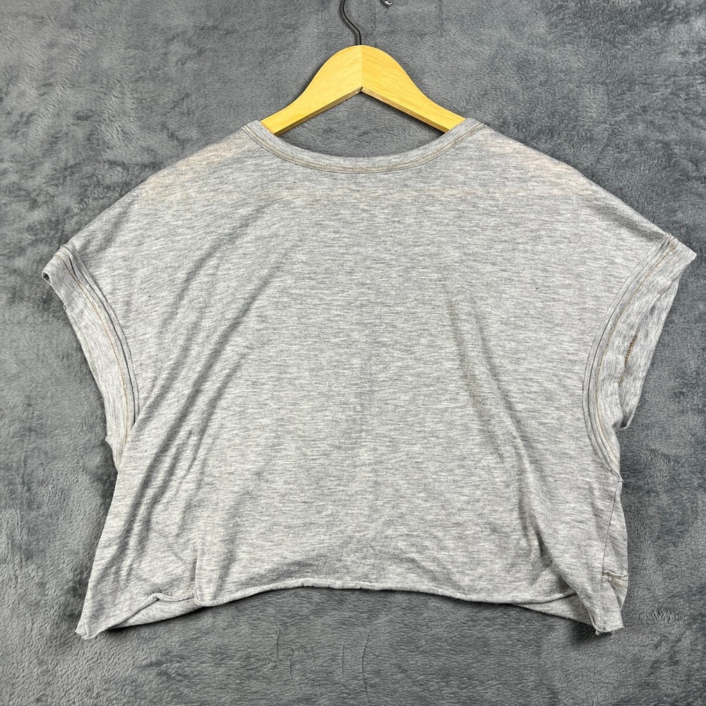 Womens Cropped Top Medium Heathered Gray Cap Sleeve Criss Cross Hem Cut Out Back